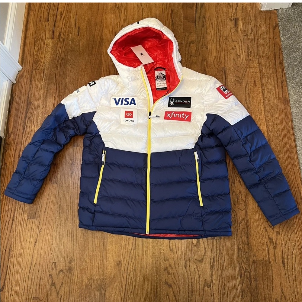 US Ski Team Spyder 700 Power Down Blue White Red Jacket Snow Medical Rare Large